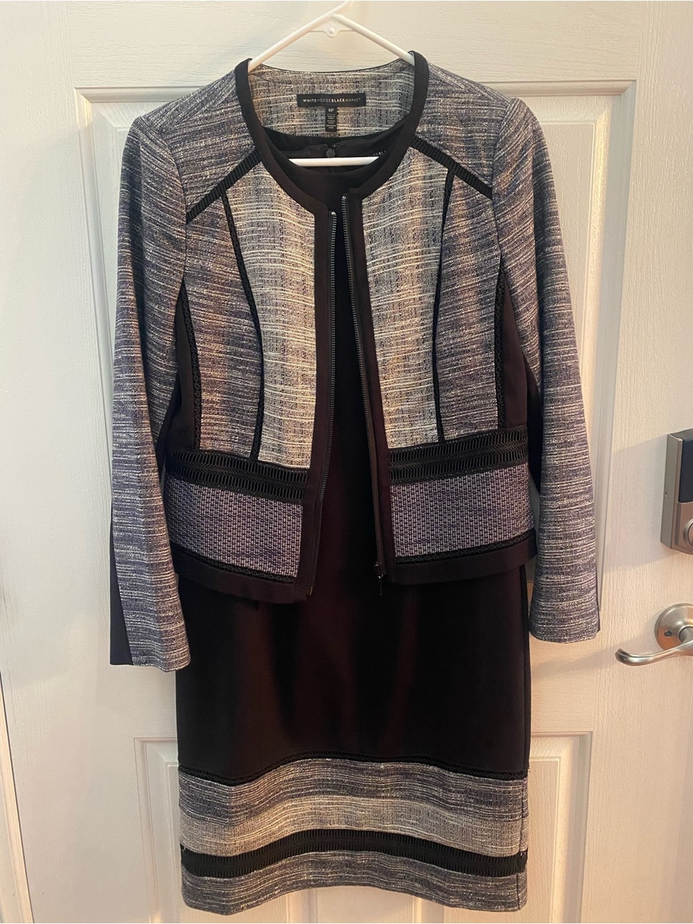 White House Black Market Black and Gray Textured Knit Jacket & Dress Set